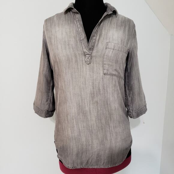 Cloth & Stone Gray Split V Neck Tencel Tunic Top XS - Picture 2 of 11